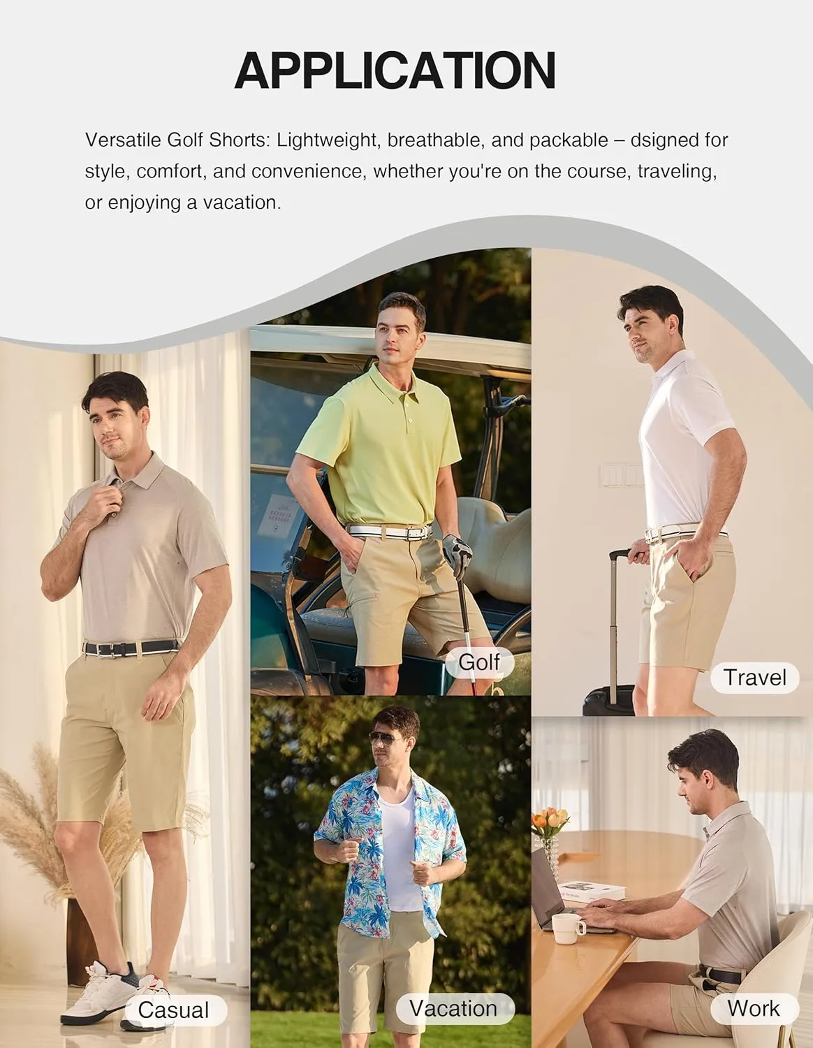PULI Men's Golf Hybrid Dress Shorts Casual Summer Stretch Flat Front Lightweight Hiking Shorts Quick Dry with Pockets