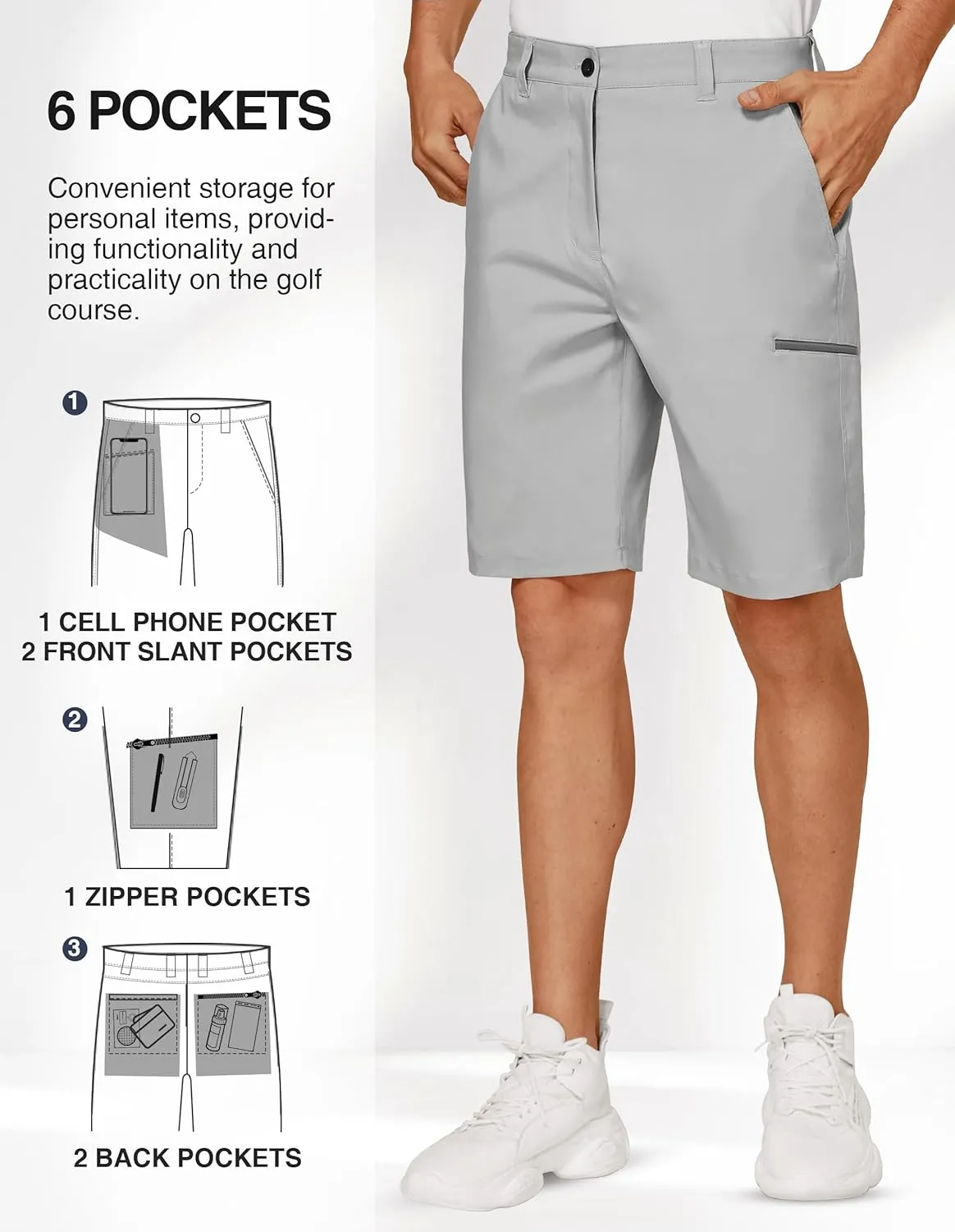 PULI Men's Golf Hybrid Dress Shorts Casual Summer Stretch Flat Front Lightweight Hiking Shorts Quick Dry with Pockets