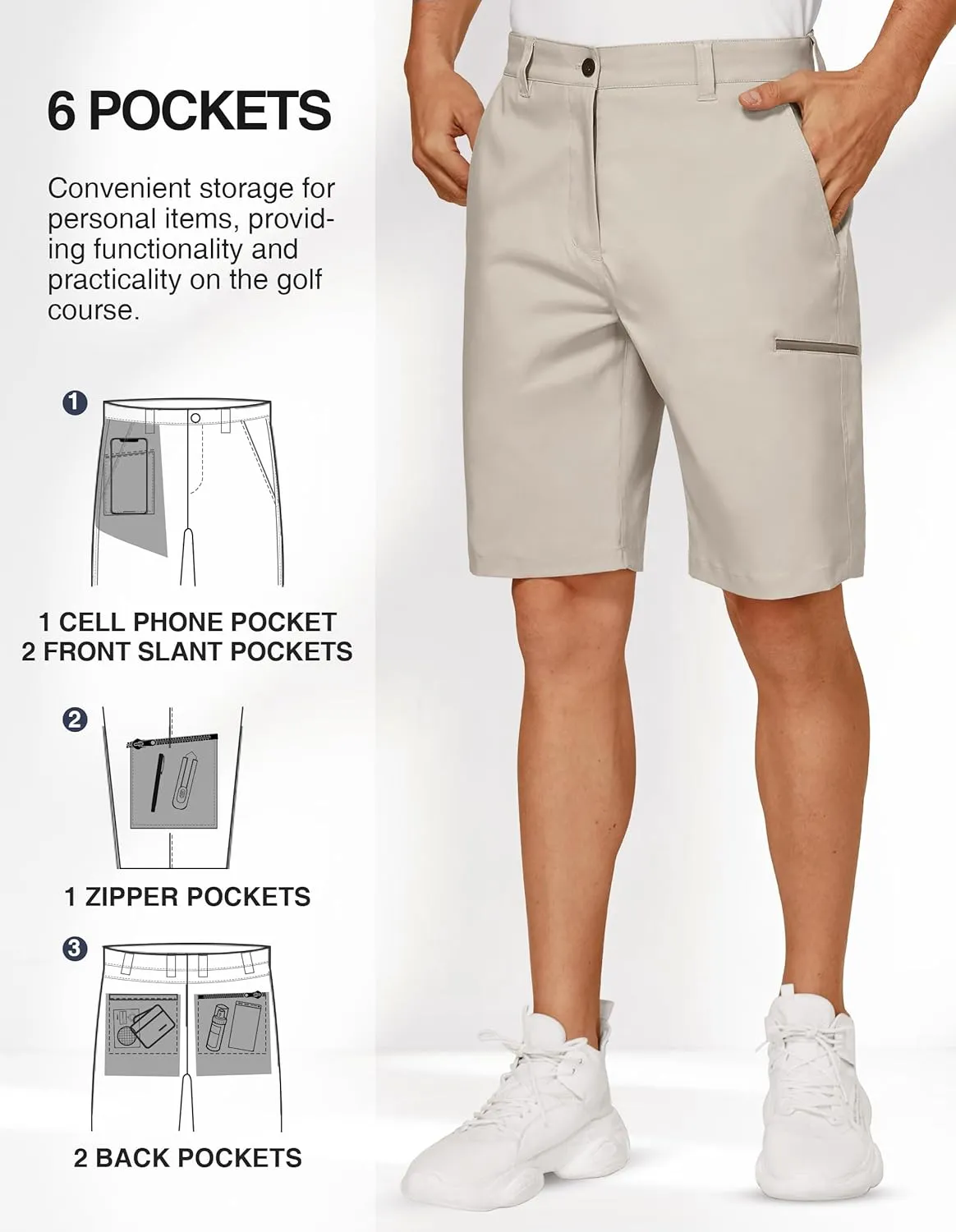PULI Men's Golf Hybrid Dress Shorts Casual Summer Stretch Flat Front Lightweight Hiking Shorts Quick Dry with Pockets