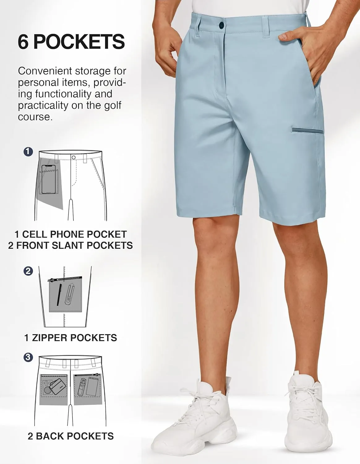 PULI Men's Golf Hybrid Dress Shorts Casual Summer Stretch Flat Front Lightweight Hiking Shorts Quick Dry with Pockets
