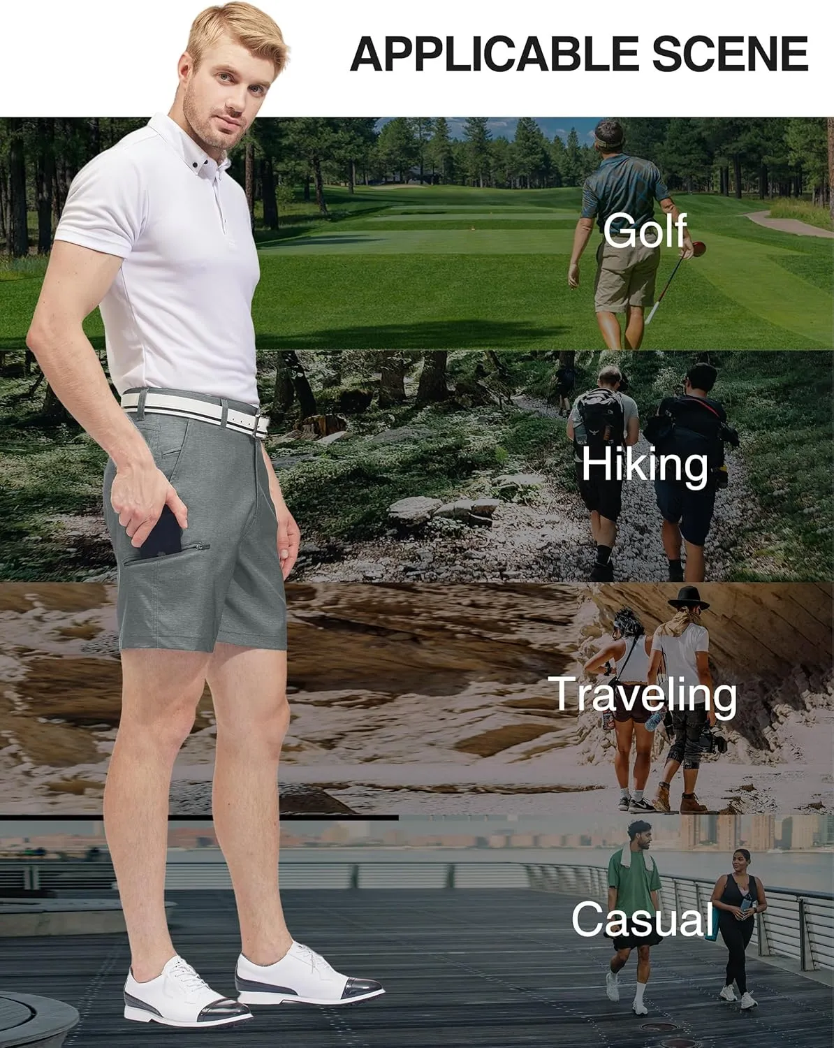 PULI Mens Golf Hybrid Shorts 7 Inch Dress Stretch Hiking Flat Front Quick Dry Lightweight Board Casual Shorts with Pockets
