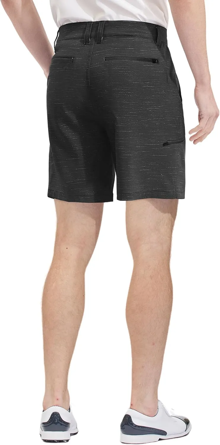 PULI Mens Golf Hybrid Shorts 7 Inch Dress Stretch Hiking Flat Front Quick Dry Lightweight Board Casual Shorts with Pockets