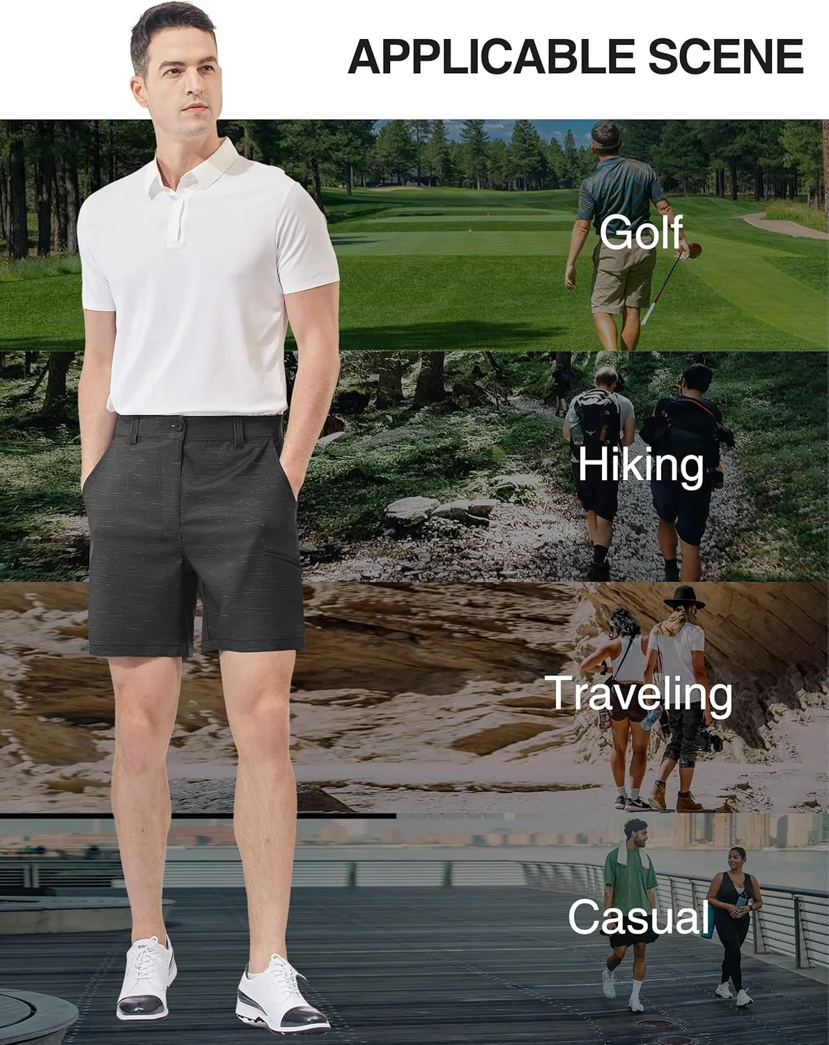 PULI Mens Golf Hybrid Shorts 7 Inch Dress Stretch Hiking Flat Front Quick Dry Lightweight Board Casual Shorts with Pockets