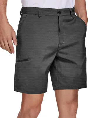 PULI Mens Golf Hybrid Shorts 7 Inch Dress Stretch Hiking Flat Front Quick Dry Lightweight Board Casual Shorts with Pockets