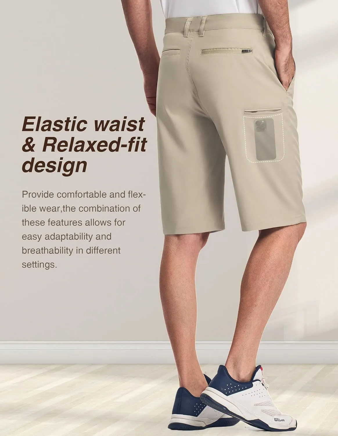 PULI Men's Stretch Golf Short Quick Dry Dress Casual Lightweight Flat Front 10" Summer Hybrid Shorts with Pockets