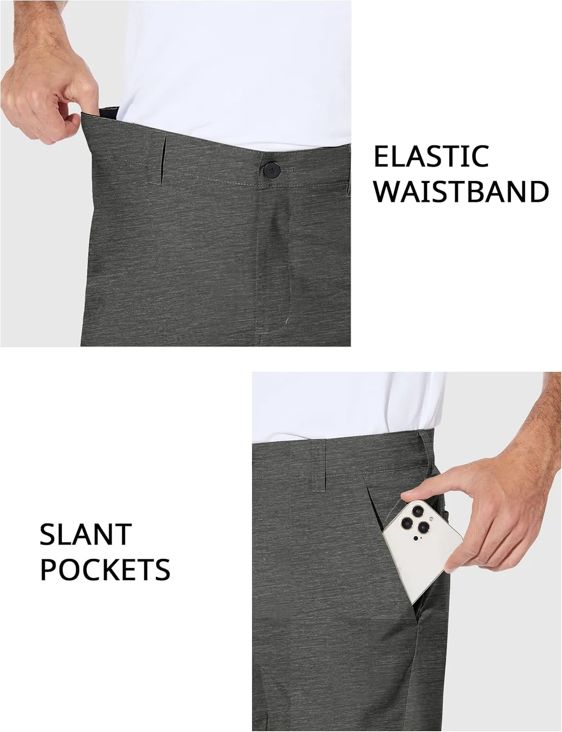 PULI Men's Stretch Golf Short Quick Dry Dress Casual Lightweight Flat Front 10" Summer Hybrid Shorts with Pockets