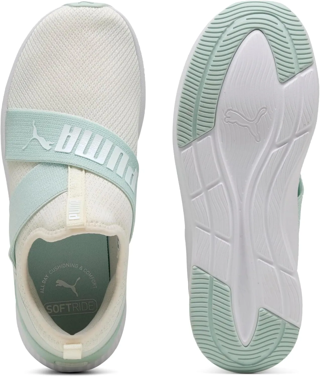 PUMA Women's Softride Harli Slip On Training Shoes, Black-White-Gold, 7.5