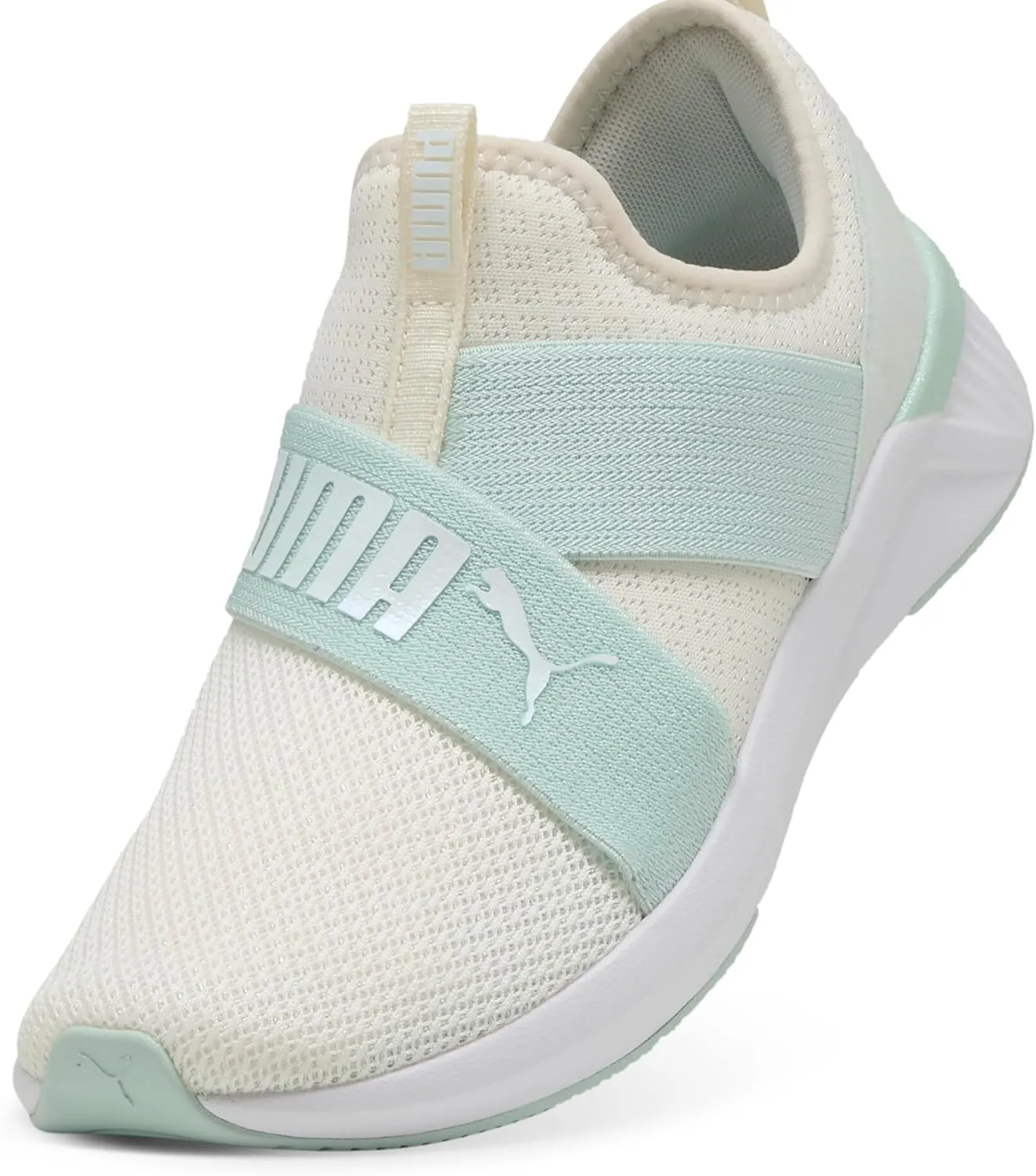 PUMA Women's Softride Harli Slip On Training Shoes, Black-White-Gold, 7.5