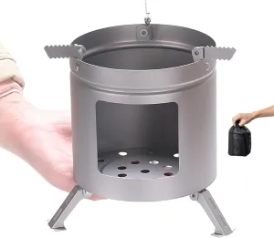 Pure Titanium Burning Stove, Portable Wood Burning Camping Stove with Receive Ash Tray and 18 Vents, 180° Free Rotation Support and High Burning Efficiency, for Camping, Hiking, Fishing