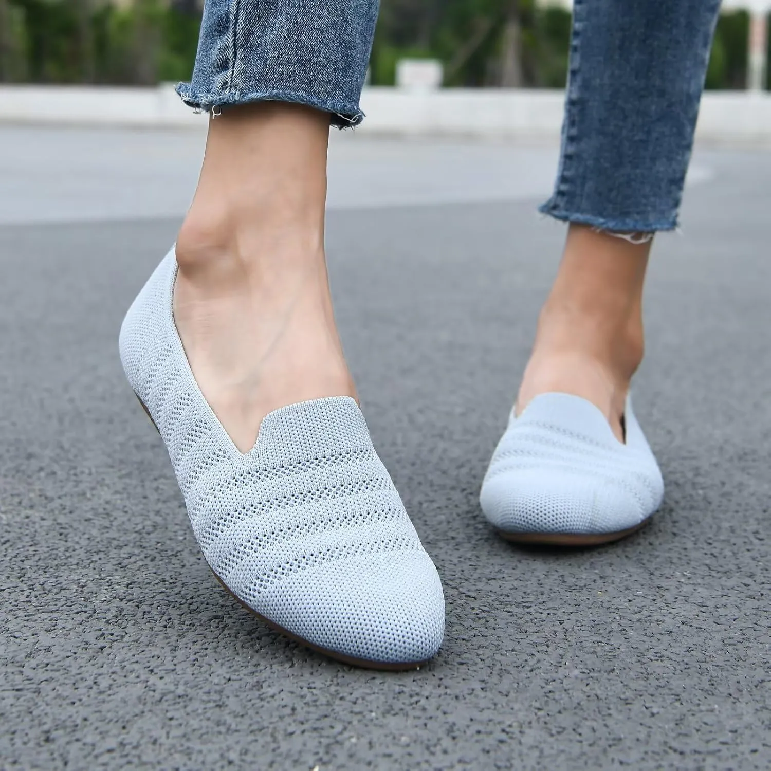 Puxowe Women's Knit Ballet Flats Slip-On Shoes with Low Wedge Sole - Comfortable Round Toe Shoes for Walking, Dress & Casual Outfits