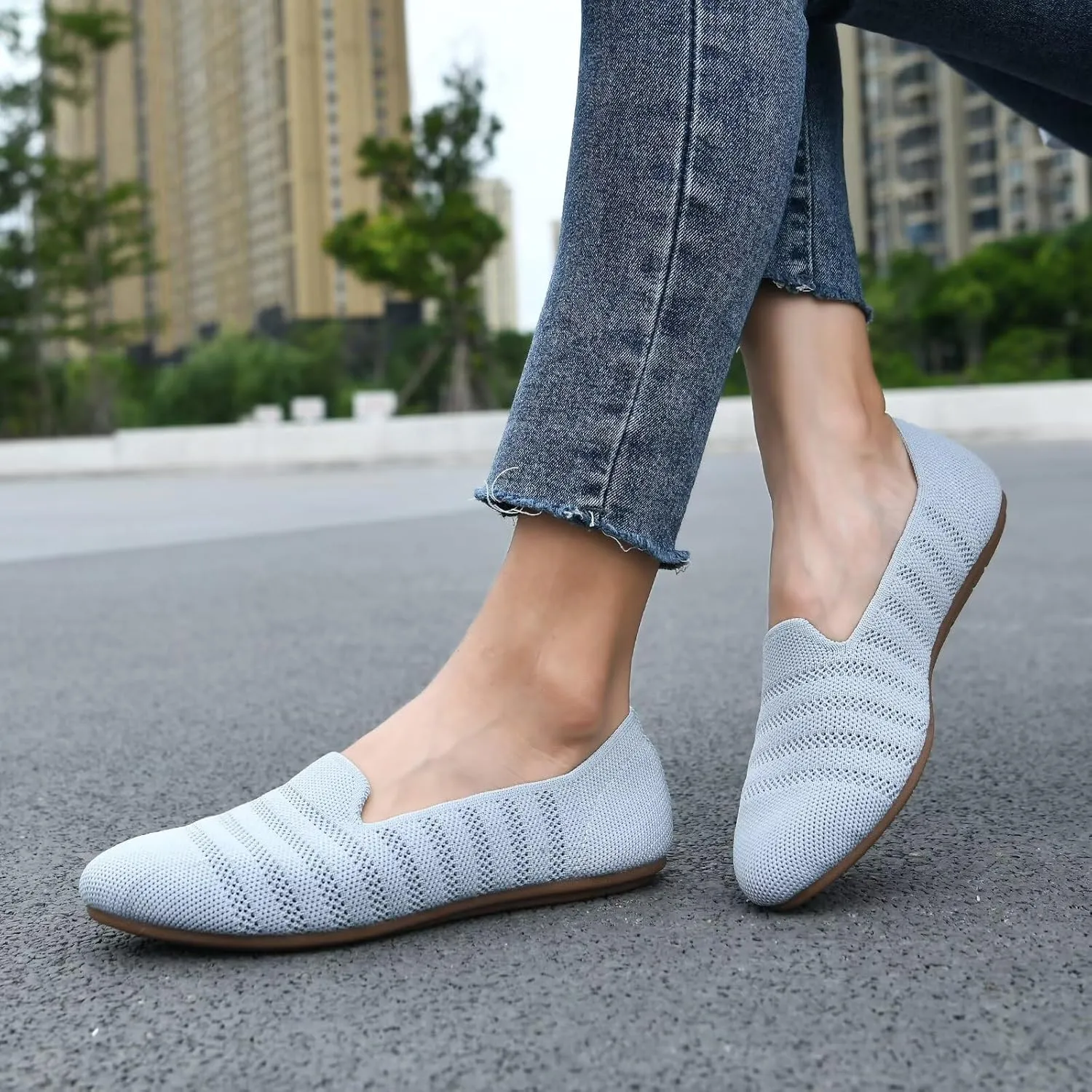 Puxowe Women's Knit Ballet Flats Slip-On Shoes with Low Wedge Sole - Comfortable Round Toe Shoes for Walking, Dress & Casual Outfits