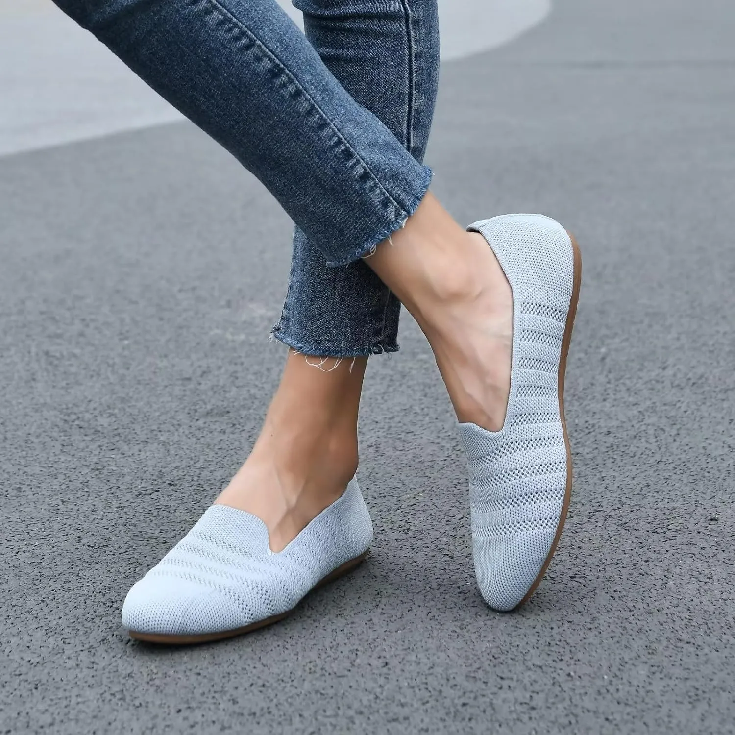 Puxowe Women's Knit Ballet Flats Slip-On Shoes with Low Wedge Sole - Comfortable Round Toe Shoes for Walking, Dress & Casual Outfits