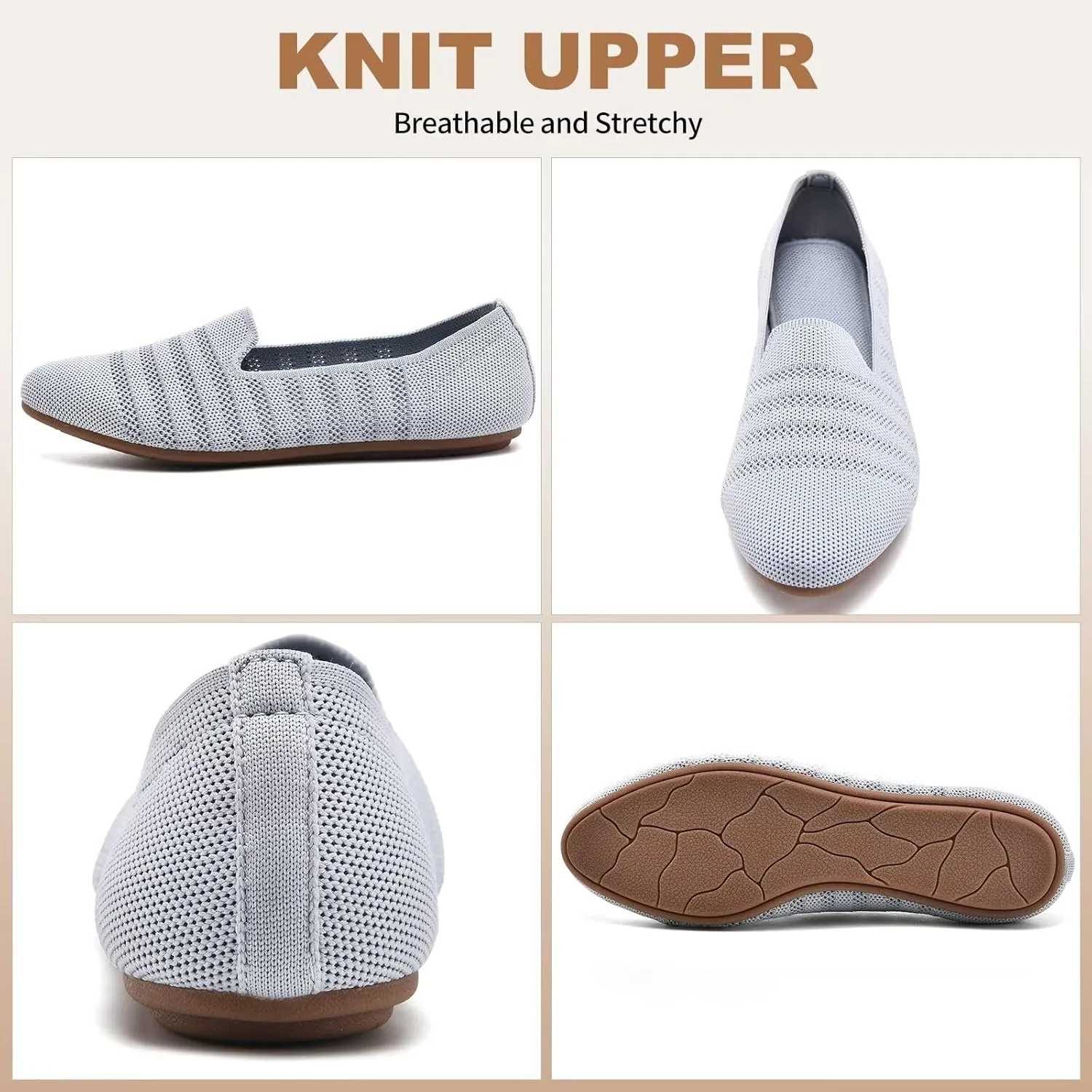 Puxowe Women's Knit Ballet Flats Slip-On Shoes with Low Wedge Sole - Comfortable Round Toe Shoes for Walking, Dress & Casual Outfits