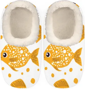 QsirBC Watercolor Fishs Dots Slippers for Women Men Soft Memory Foam Slippers Non-Slip Soles Indoor Outdoor Cozy Fuzzy Warm Slippers