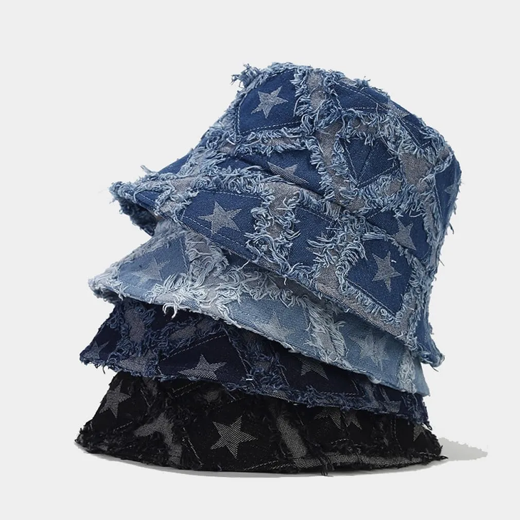 Quanhaigou Frayed Unisex Sun Hats, Fashion Beach Bucket Hat for Men Women,Summer Outdoor Boy's Girls Boonie Cap
