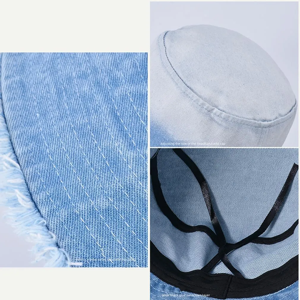 Quanhaigou Frayed Unisex Sun Hats, Fashion Beach Bucket Hat for Men Women,Summer Outdoor Boy's Girls Boonie Cap