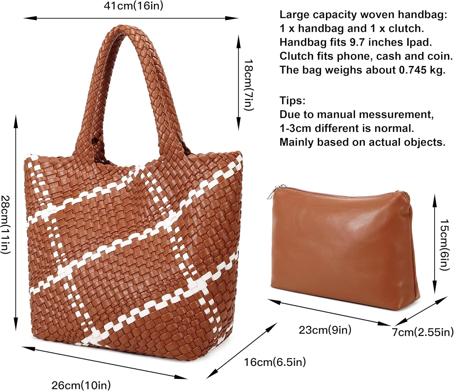 Queenoris Fashion Woven Tote Bag for Women, Shopper Bag Soft Vegan Leather Hand-woven Handbag with Purse