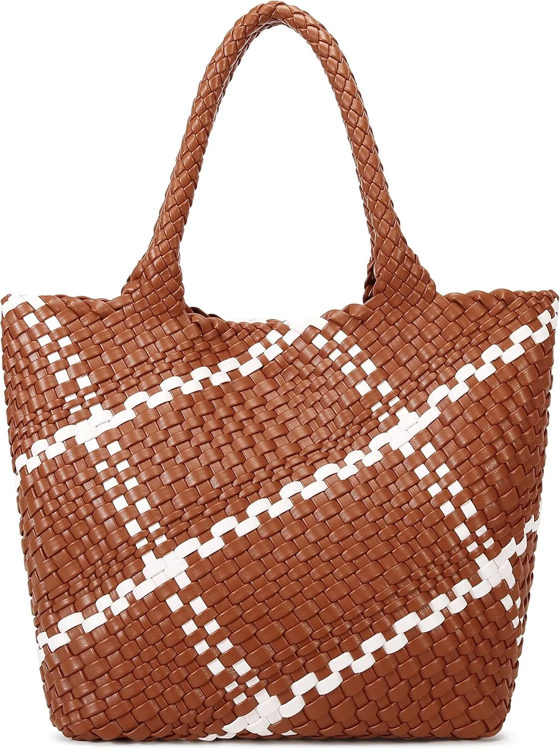 Queenoris Fashion Woven Tote Bag for Women, Shopper Bag Soft Vegan Leather Hand-woven Handbag with Purse