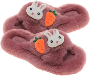 Rabbit Carrot Pattern Warm Plush Slippers Comfortable Silent Sole Breathable Open Toe Design