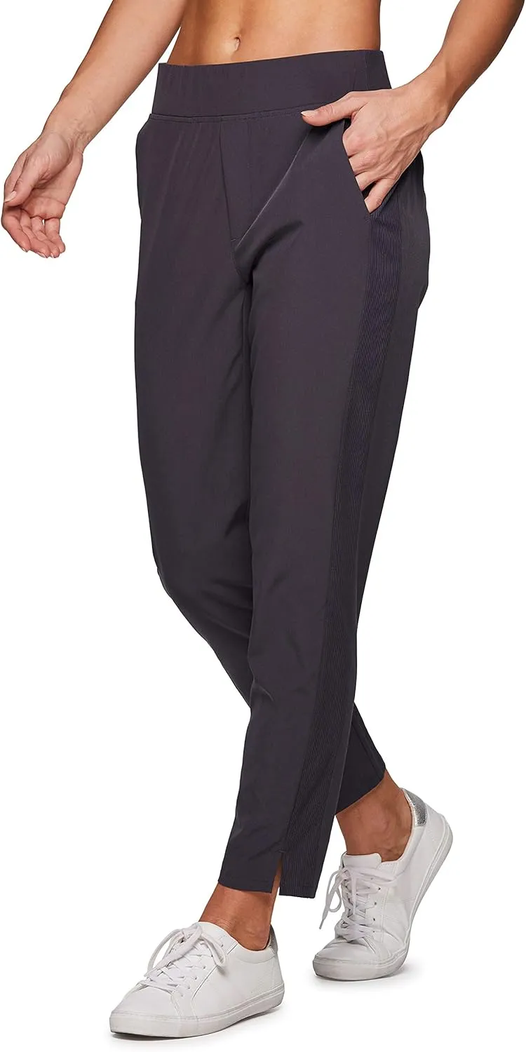 RBX Women's Ankle Pant, Quick Drying Lightweight Stretch Woven Flat-Front Straight Leg Pants