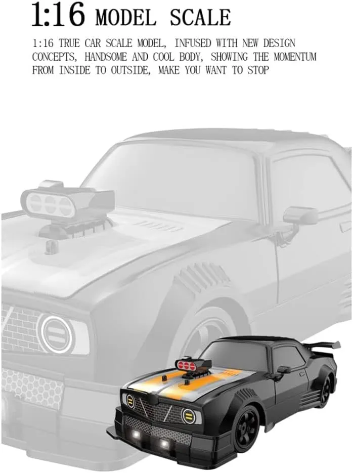 Remote Control Car for Boys Fast 1/16 Scale Rechargeable RC Vehicle Cars Toys Xmas Gifts for Kids High Speed with LED Lights＆ Simulation Exhaust Spray