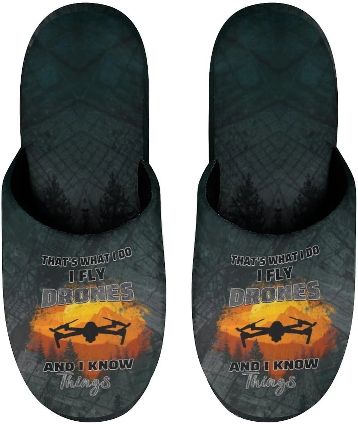 Retro Sunset Drone Flying Men's Slipper Non Slip Comfortable Winter Warm Home House Shoes Indoor Slippers