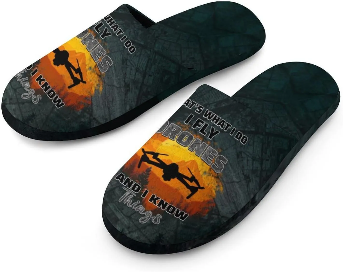 Retro Sunset Drone Flying Men's Slipper Non Slip Comfortable Winter Warm Home House Shoes Indoor Slippers