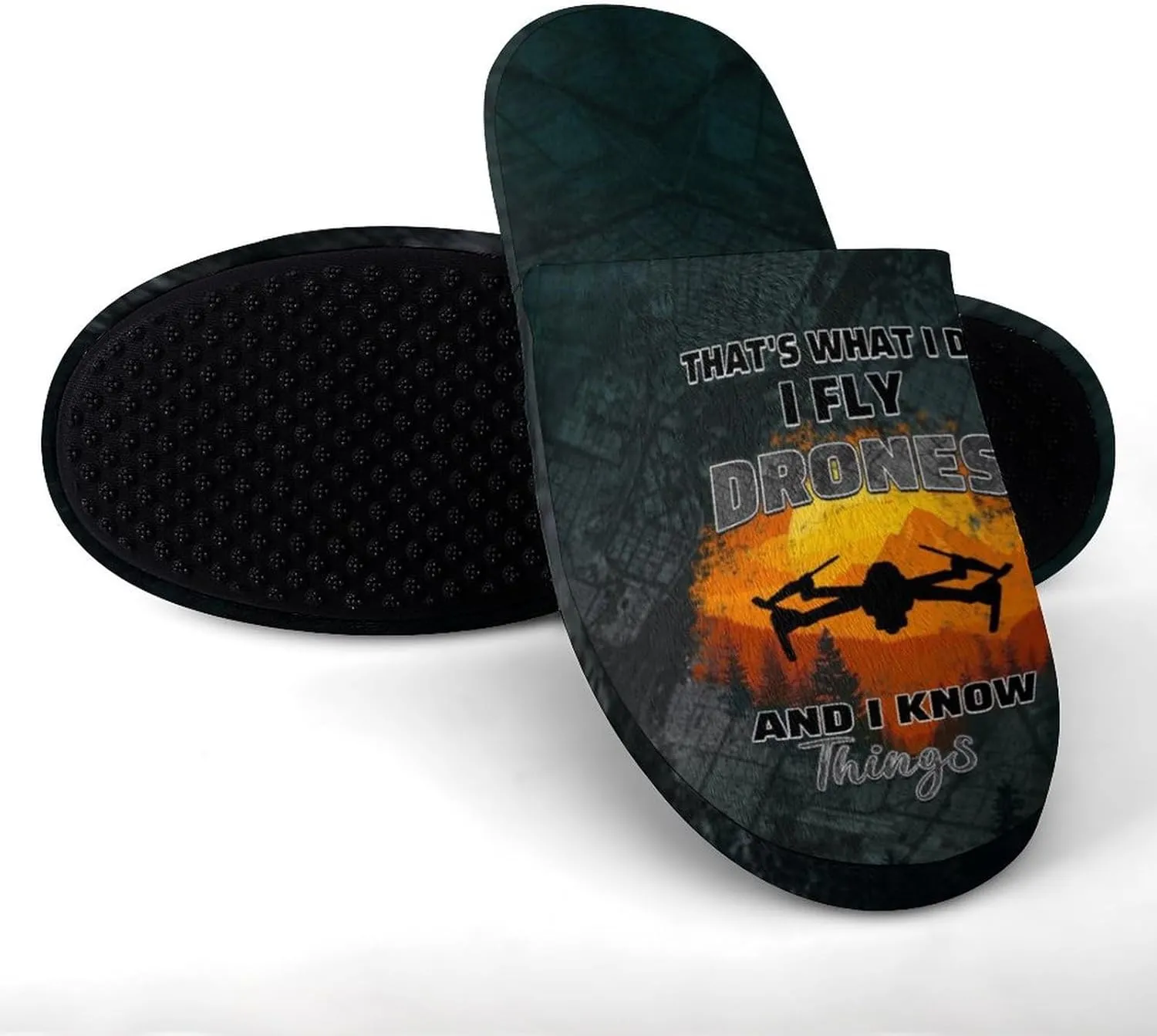 Retro Sunset Drone Flying Men's Slipper Non Slip Comfortable Winter Warm Home House Shoes Indoor Slippers