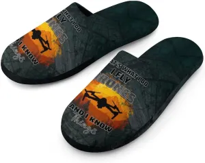 Retro Sunset Drone Flying Men's Slipper Non Slip Comfortable Winter Warm Home House Shoes Indoor Slippers