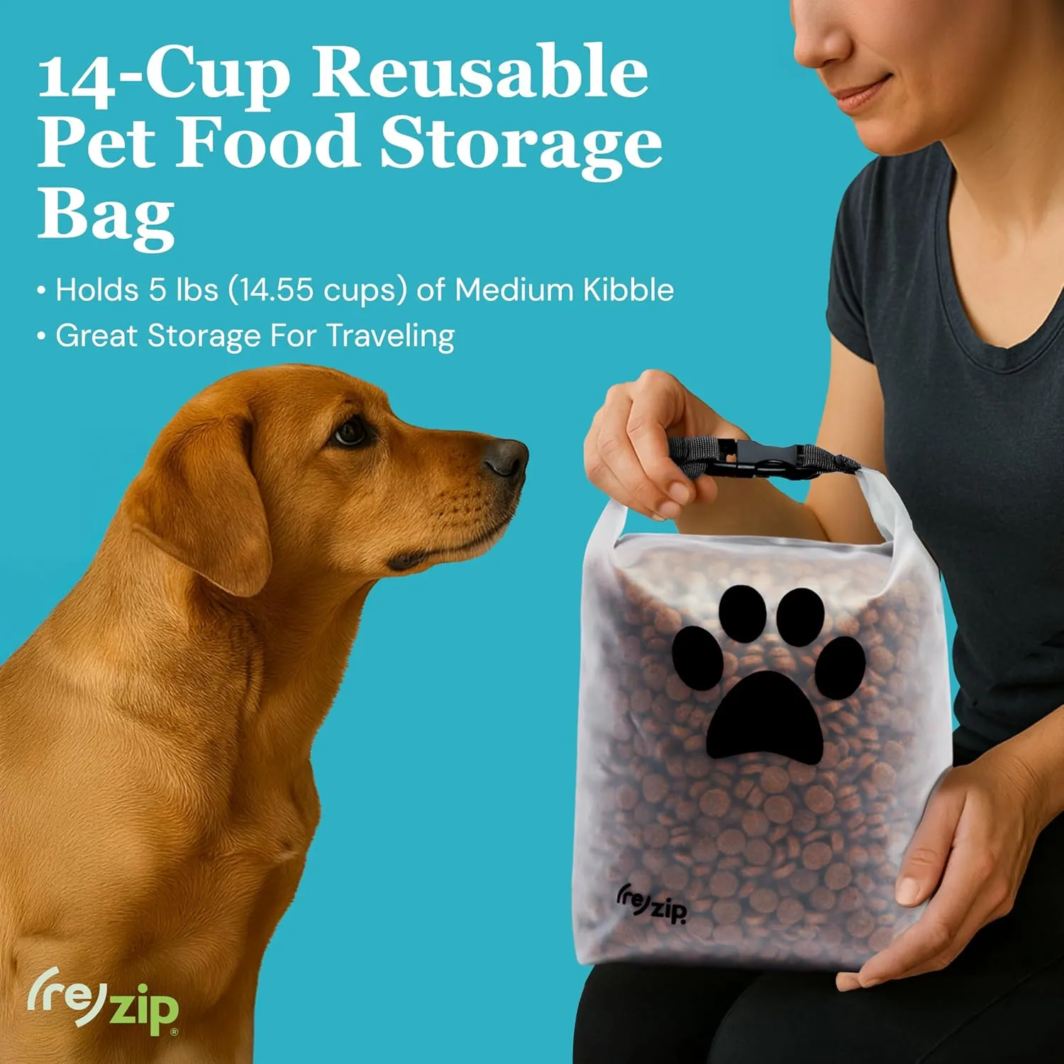 (re)zip Roll Top Pet Food Storage Bag (14-Cup) | BPA-Free, Food Grade, Pet Safe | Keeps Kibble Fresh for Camping, Dog Boarding, Weekend Getaways | Machine Washable