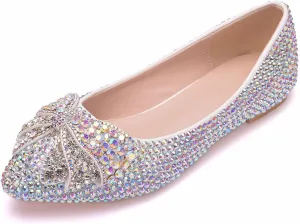 Rhinestones Bow Decoration Women's Flat Bottom Pointed Toe One Step Flat Bottom Shoes