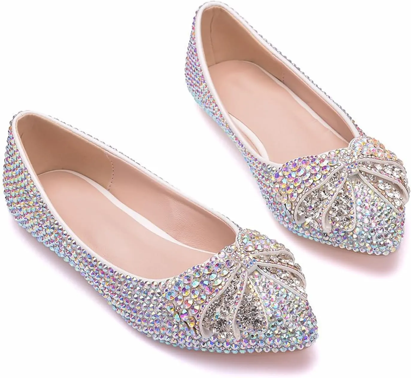 Rhinestones Bow Decoration Women's Flat Bottom Pointed Toe One Step Flat Bottom Shoes