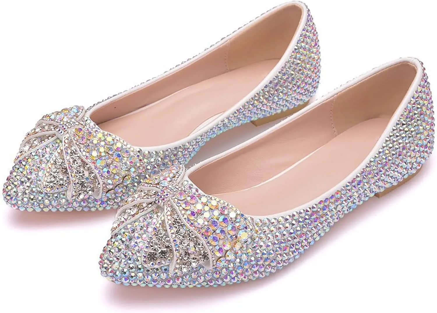 Rhinestones Bow Decoration Women's Flat Bottom Pointed Toe One Step Flat Bottom Shoes
