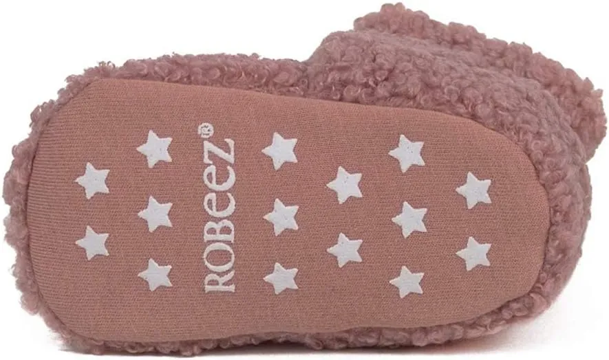 Robeez Baby Girls and Boys Crib Fleece Sherpa Snap Booties with Slip-Resistant Soles for Infant and Toddler, 0-18 Months