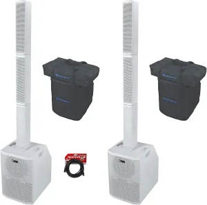 Rockville Bundle: (2) Titan Array System White Pro Powered Column Array Speakers with Dual 10" Subwoofers Bundle with RCXFM20E-B 20 Ft XLR Mic Cable (2 Items)