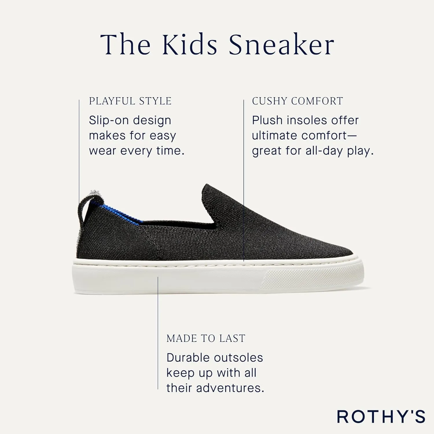 Rothy's The Kids Sneaker, Girls & Boys Slip On Shoes, Made from Recycled Plastic Bottles & Machine Washable