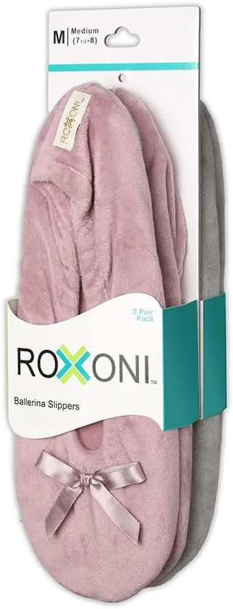 Roxoni Women's Terry Classic Cotton & Velour Ballerina Slippers (Pack of 2)