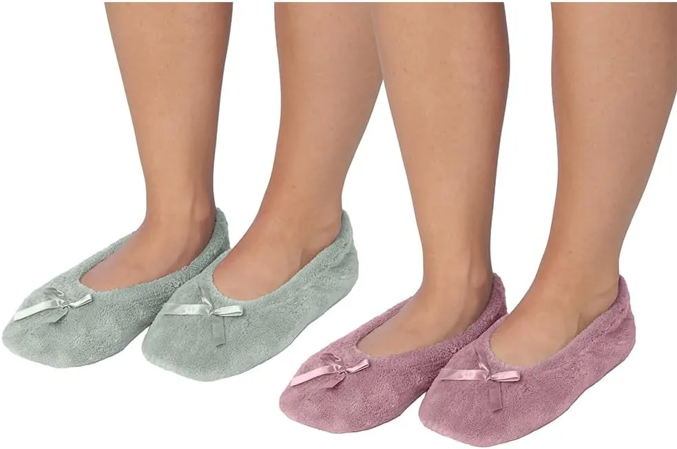 Roxoni Women's Terry Classic Cotton & Velour Ballerina Slippers (Pack of 2)