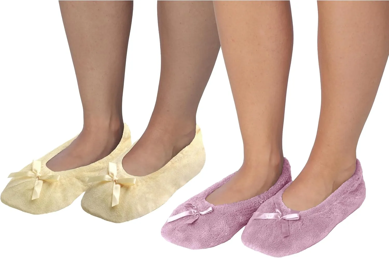 Roxoni Women's Terry Classic Cotton & Velour Ballerina Slippers (Pack of 2)