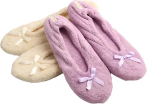 Roxoni Women's Terry Classic Cotton & Velour Ballerina Slippers (Pack of 2)