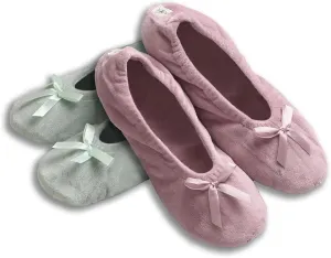 Roxoni Women's Terry Classic Cotton & Velour Ballerina Slippers (Pack of 2)
