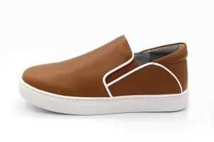 Ruby  Brown Slip On White Piping Sneaker 302