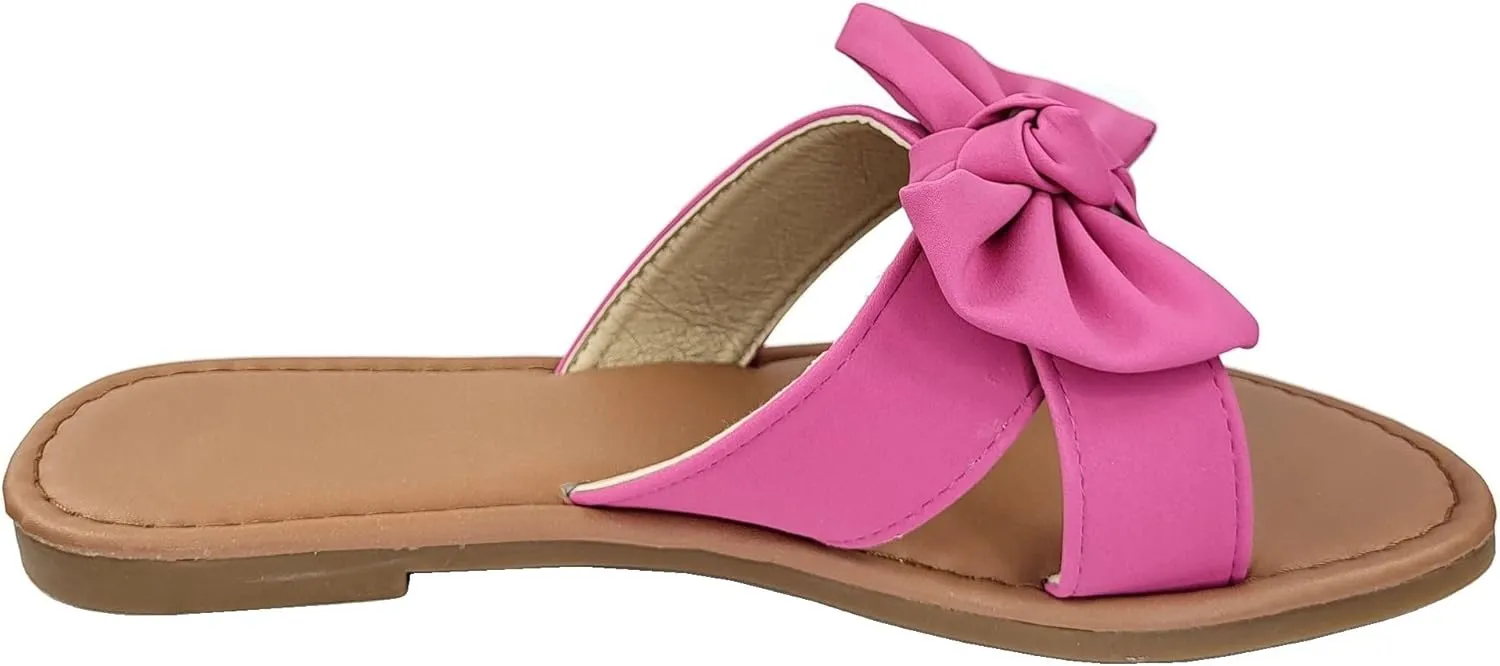 SAMANTHA Sandals Slip On Slide Flat with Twist Knot Bow