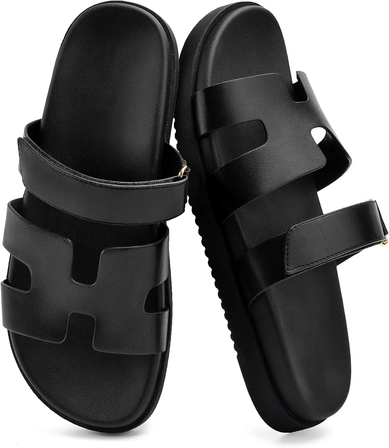 Sandals for Women Open Toe Thick Sole Slide Shoes Comfort Platform Sandals Adjustable Strap Casual Slip on Flats Beach Sandals