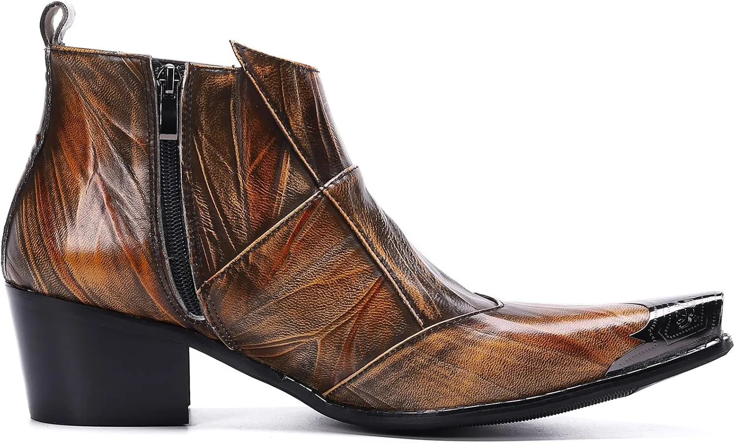 Santimon Mens Dress Boots Western Leather Fashion Brown Casual Pointed-Toe Metal Tip Shoes
