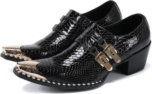 Santimon Mens Western Boots Leather Fashion Casual Metal Tip Slip on Dress Shoes