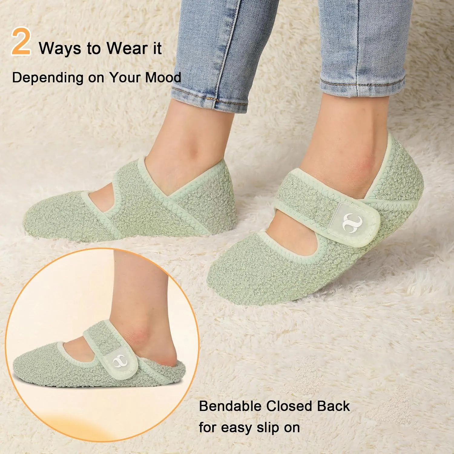 Scurtain Comfy House Slippers for Women Men Wide Diabetic Sock Slippers Soft Slip On Slippers Cozy Barefoot House Shoes