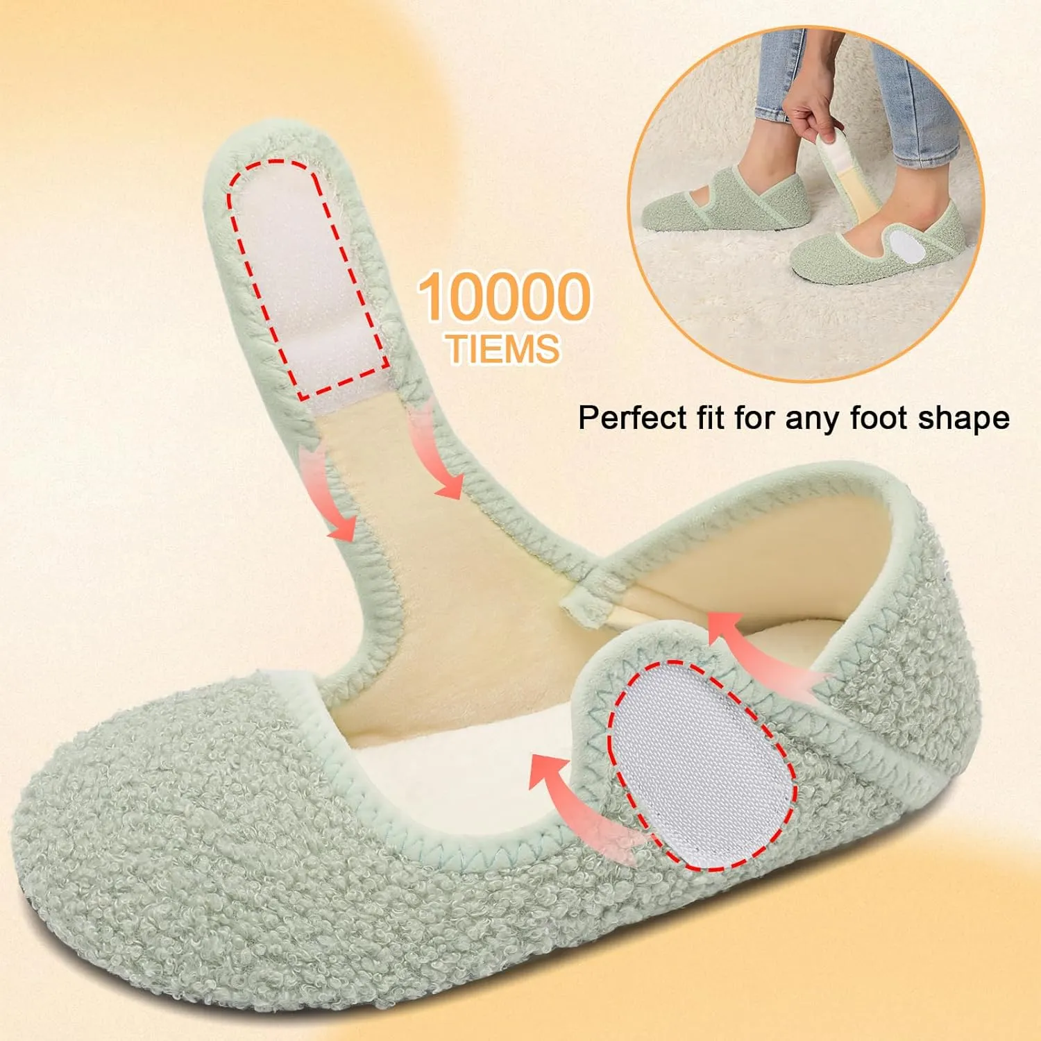 Scurtain Comfy House Slippers for Women Men Wide Diabetic Sock Slippers Soft Slip On Slippers Cozy Barefoot House Shoes