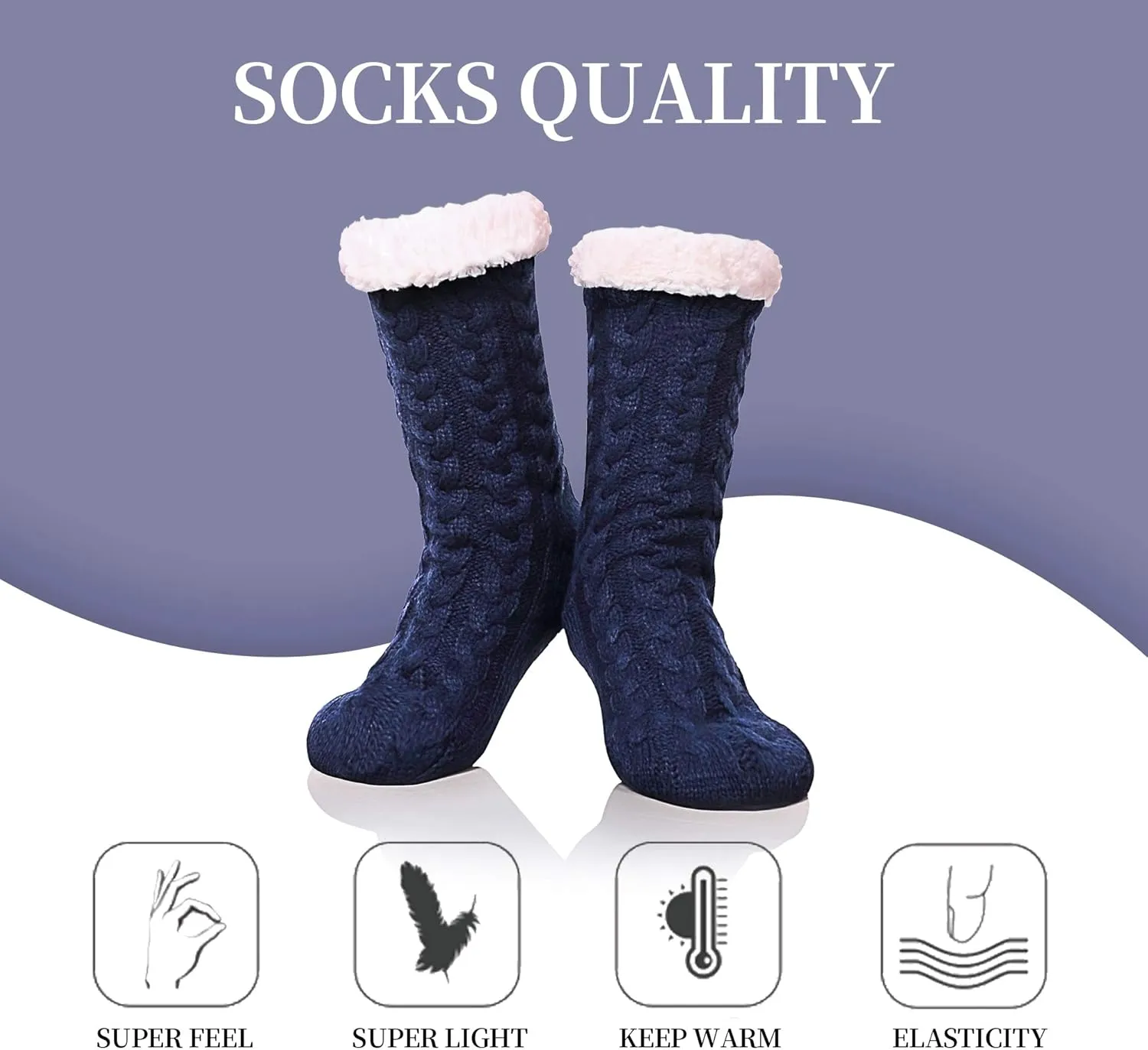 SDBING Women's Winter Super Soft Warm Cozy Fleece Lined Fuzzy Slipper Socks with Grippers