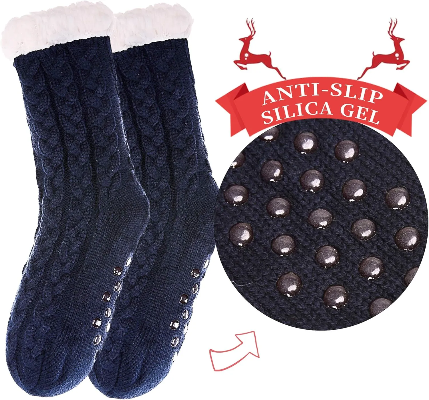 SDBING Women's Winter Super Soft Warm Cozy Fleece Lined Fuzzy Slipper Socks with Grippers
